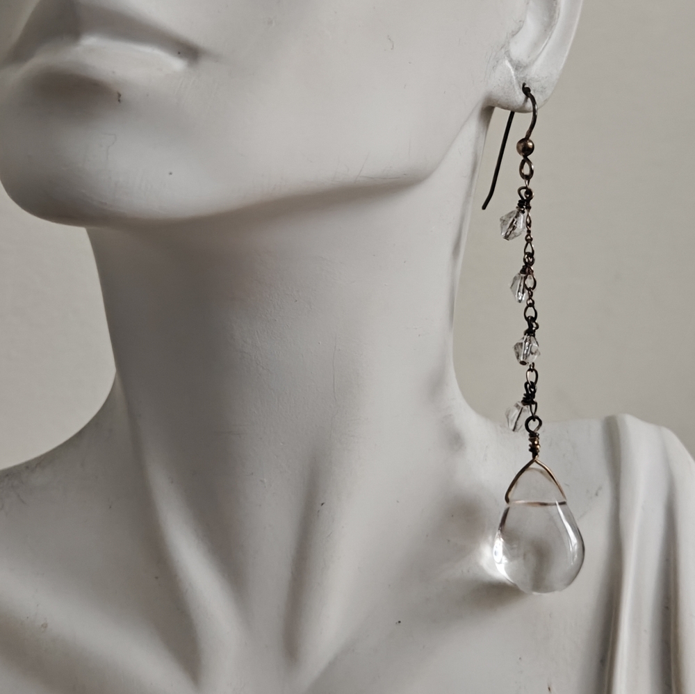 OOAK Sterling Silver 925 Genuine Quartz Crystal Drop Earrings